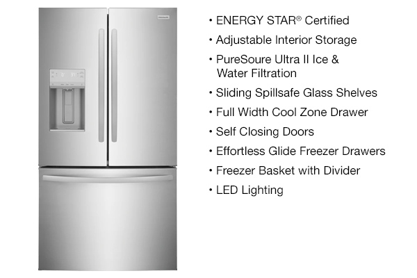 Refrigerators - 28CF Side By Side Fridge w/ Bottom Freezer – Stainless Steel (Upgrade)
